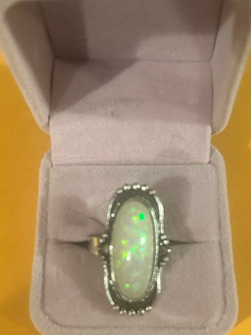 Silver-finish Ring with Opalescent Stone